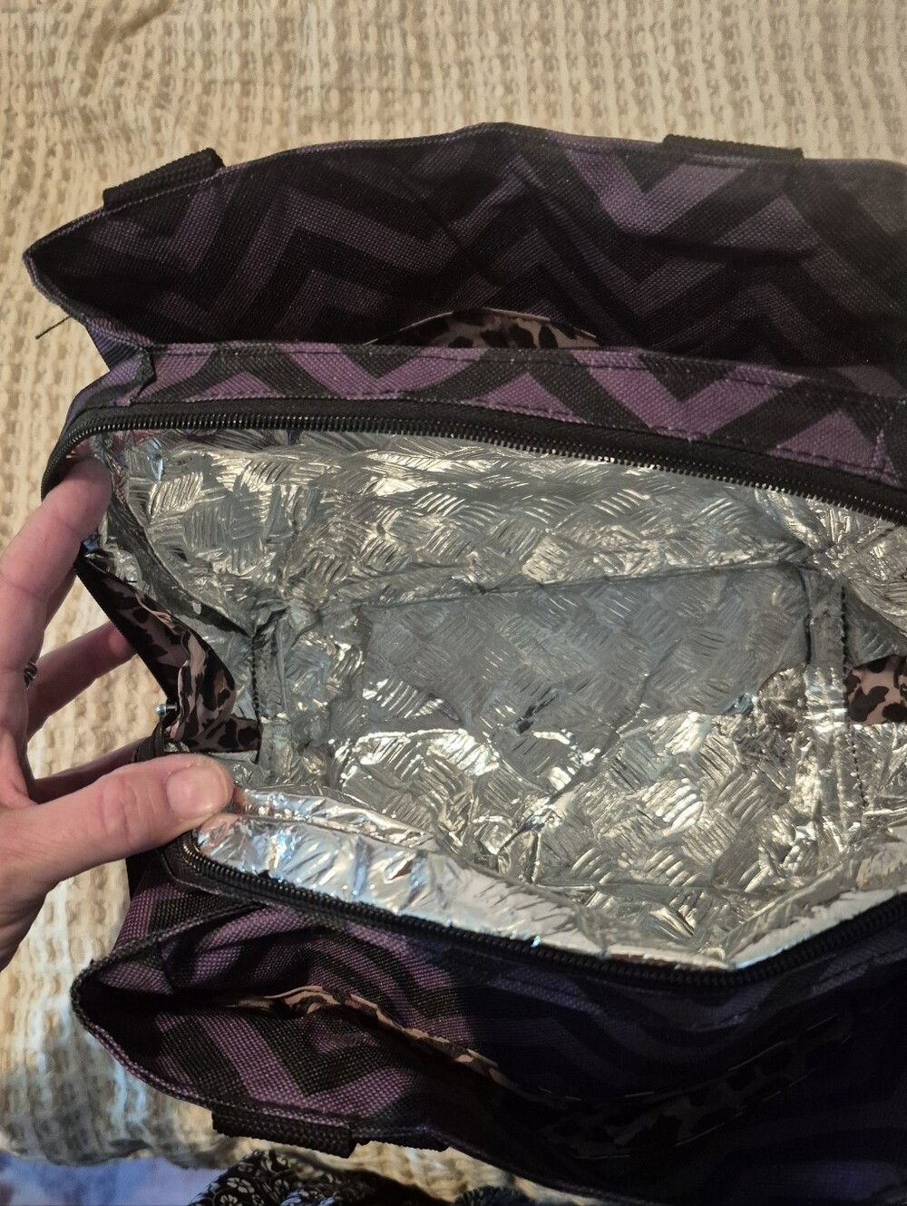 Nicole Miller Purple and Black Chevron Tote - Picture 3 of 6